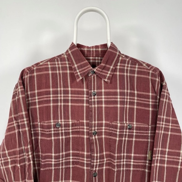 Timberland Vintage Plaid Shirt Workwear Chore Pockets Check Burnt Red Medium - Picture 2 of 11